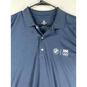 F&G Mens BMW Team USA Olympic Polo Shirt Navy Blue Large Performance Golf Top